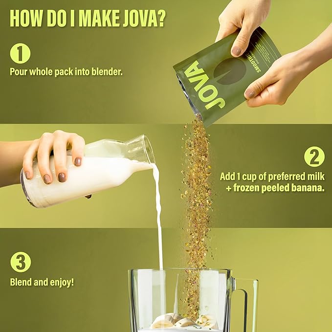 JOVA Pistachio Smoothie Mix | Healthy Snack with Whole Foods: Oats, Cacao, Cashews, Collagen & Chia Seed | Ready in 1 Minute (22g Protein, 10g Fiber, 4g Sugar), 3-Pack