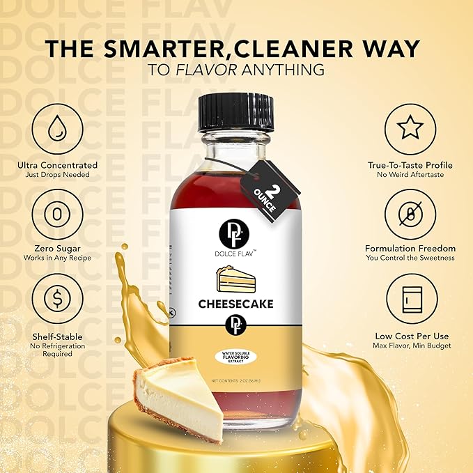 Dolce Flav Cheesecake Extract ??2 Ounce Water-Soluble Kosher, Sugar-Free, Concentrated Creamy Flavor for Desserts, Frostings & Pastries, Includes Measured Dropper