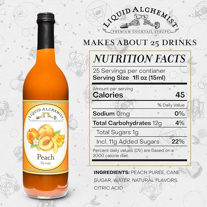 Liquid Alchemist Peach Syrup for Drinks - Real Ingredients Make the Perfect Summer Cocktail or Margarita Mix - Our Peach Flavoring Syrup is Non-GMO & Vegan (25.4 oz)