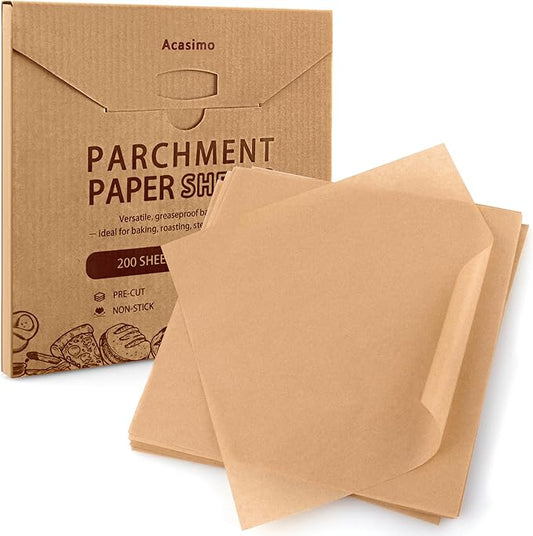 Parchment Paper Sheets, 200Pcs 12x12 Inch Squares Precut Parchment Sheets for Baking, Grilling, Air Fryer, Non-Stick Square Pan Liners Oven Paper for Bread, Cake, Cookies, Roasting, Wrapping, Steaming