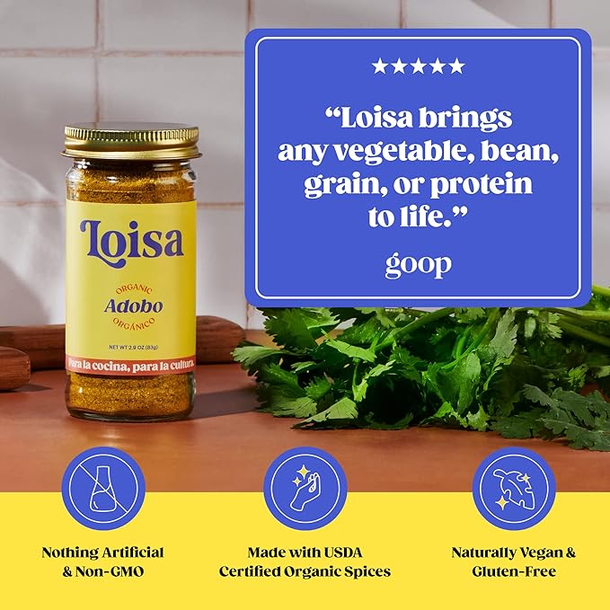 Loisa Adobo Seasoning, USDA Organic, Non-GMO, No-MSG, No Preservatives, No Artificial Coloring, No Artificial Flavors, 2.9oz, Pack of 1 (Adobo)