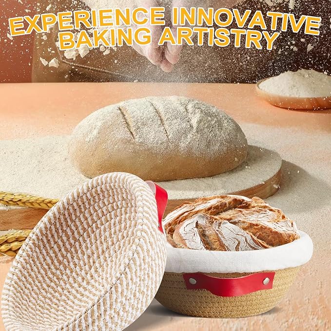 Cotton Rope Banneton Bread Proofing Basket 10 Inch Oval & 9 Inch Round Banneton Basket Set of 4 Sourdough Bread Baking Supplies with Liner & Cover