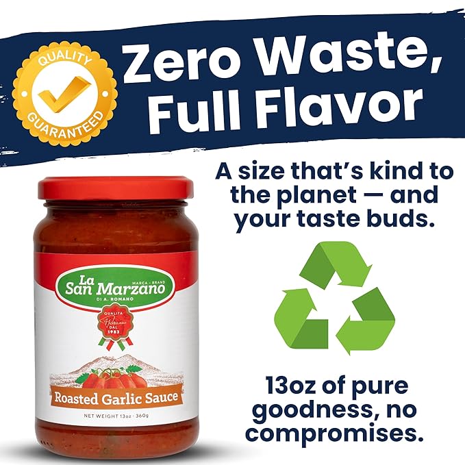La San Marzano Roasted Garlic Sauce, 13 oz, Pasta Sauce Made in Italy, All Purpose Tomato Premium Quality, All Natural, Mediterranean Diet, Non GMO, Vegan, Gluten Free
