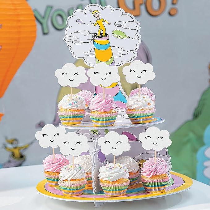 24 PCS White Cloud Cupcake Toppers Glitter Smile Clouds Cupcake Picks Cloud Cake Decorations for Clouds Theme Baby Shower Birthday Party Cake Decorations Supplies