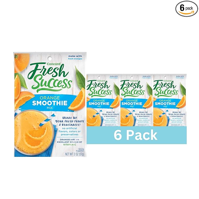 Concord Foods Orange Smoothie Mix - Citrus Flavor with No Artificial Flavors, Colors, or Preservatives - Ideal for Fresh Fruit Smoothies - 2 oz Pouch for Healthy Smoothies Pack of 6