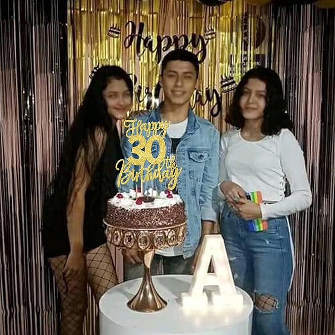 1 PCS Happy 30th Birthday Cake Topper Glitter Cheers to 30 Years Birthday Cake Pick Thirty Hello 30 Fabulous Cake Decoration for Happy 30th Birthday Anniversary Party Decorations Supplies Gold