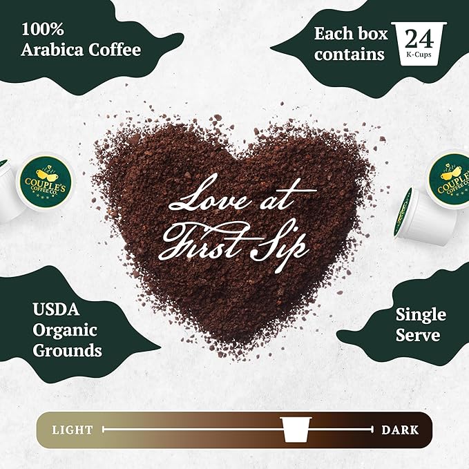 Couple's Coffee Premium K-Cups | Gives Back to Military Families | Organic Guatemalan Blend | Fair Trade Organic Medium-Dark Roast Coffee | Compatible with Single Serve Brewers | Love at First Sip | 24 Count