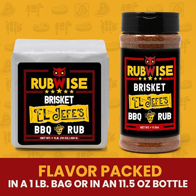 RubWise Texas Style Brisket Rub - El Jefe | Dry BBQ Rubs and Spices for Smoking & Grilling | Barbecue Meat Seasoning with Authentic Texan Flavor | Great on Beef, Steaks, Ribs & Burgers | 11.5oz
