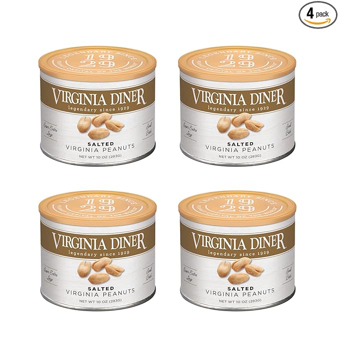 Virginia Diner All Natural Gourmet Virginia Nuts Blister Roasted Super Xl Peanuts Heart Healthy Snack or Gift 9oz (4 Pack) Salted