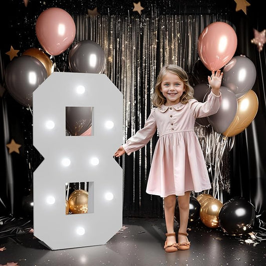 imprsv Marquee Numbers Large 8th-Birthday Decorations: 3ft Light up Number Balloon for Party Big 8 Year Old Girl Boy Birthday Decoration Anniversary Foam Board Wall Number 8