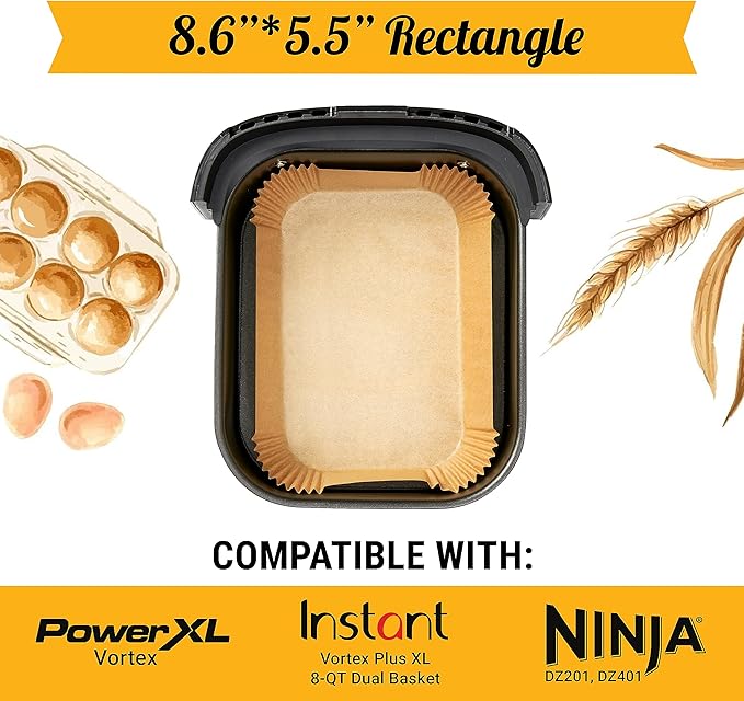 Air Fryer Liners for Ninja Foodi Dual ??125Pcs Disposable Parchment Paper for Ninja DZ201 DZ401, Instant Pot Vortex Plus, PowerXL Vortex ??Non-Stick and Oil Proof for Easy Cleanup by Baker's Signature