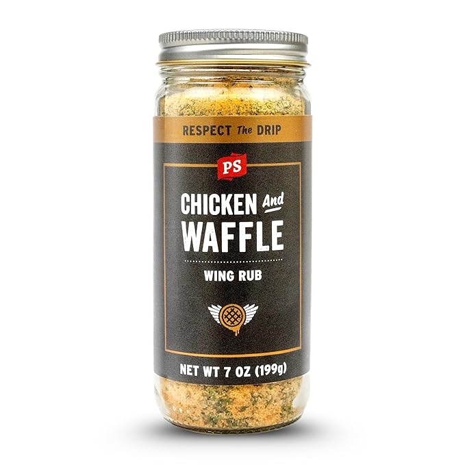 PS Seasoning Chicken and Waffle Wing Rub - Sweet and Smoky Dry Rub with Maple, Bourbon, Hickory - Chicken Wing Seasoning Dust & Topping for Poultry, Turkey, Pork, Fries, Popcorn, 7oz