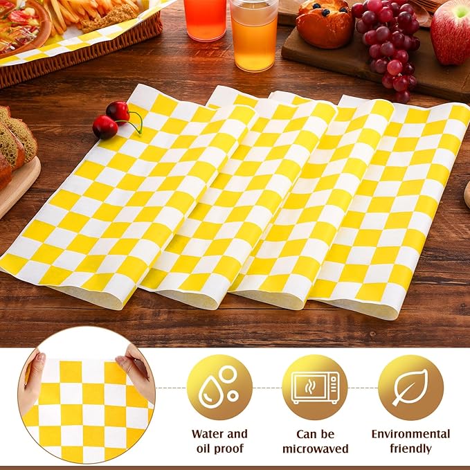 Honeydak 600 Pcs Sandwich Wrapping Paper Sheet 15x15 Checkered Food Wax Sheets Parchment Burgers Paper Basket Liner Grease Restaurant Wedding Party Supplies for Wrapping Bread BBQ