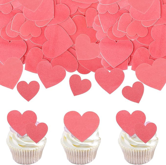 60 Pack Edible Heart Cake Topper Love Heart Cupcake Picks Water Paper Valentine's Day Theme Cake Decorations for Wedding Engagement Bridal Shower Birthday Party Supplies Red 2