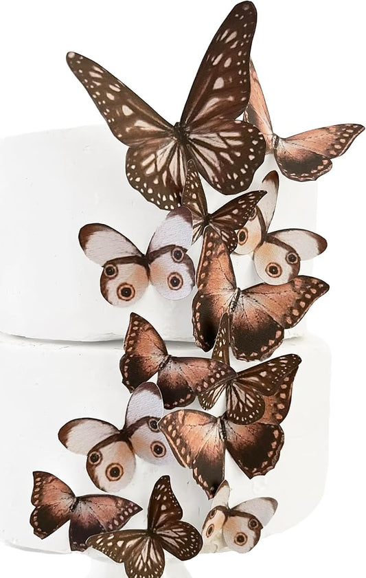 Sugar Robot Edible Butterflies for Cake Decorating- Butterfly Cake Decorations- Assorted Size - Cake Toppers and Cupcake Toppers Made in the USA - Premium Crafted -15 pcs (Brown)