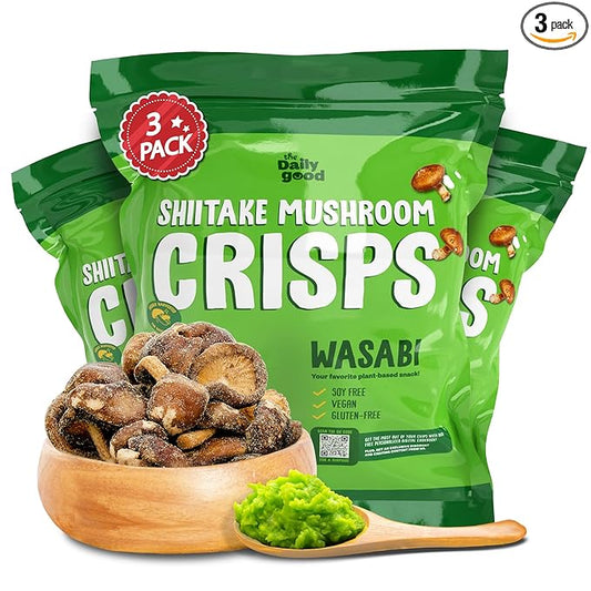 The Daily Good Shiitake Mushroom Crisps -3-Pack Mushroom Chips, Gluten-Free Mushroom Snack, Non-GMO, Vegan Food, Vegan Chips, Vegan Snacks,Wasabi Flavor, 0.2 lbs