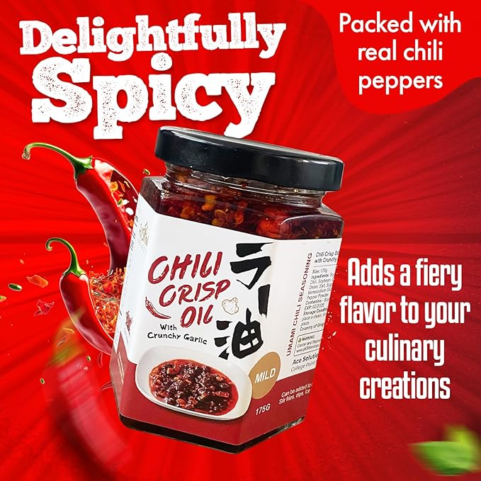 Fusion Select 175g Chili Crisp Oil - Crunchy Garlic Chili Oil, Umami Seasoning with Hot Peppers for Korean Ramen, Spicy Noodles, BBQ Meat, Dip, Stir Fry Sauce - Kitchen Condiment - Mild Spice