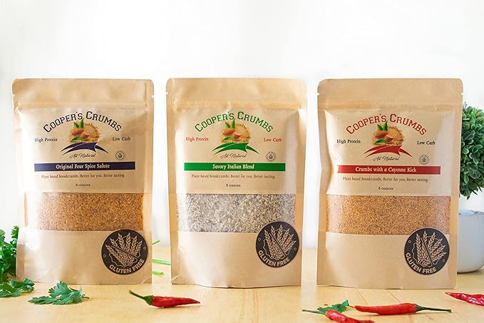 Cooper's Crumbs All Natural Gluten Free Low Carb Bread Crumb Alternative, High Protein, Vegan, Certified Kosher, Paleo, Keto (Crumbs with a Cayenne Kick)