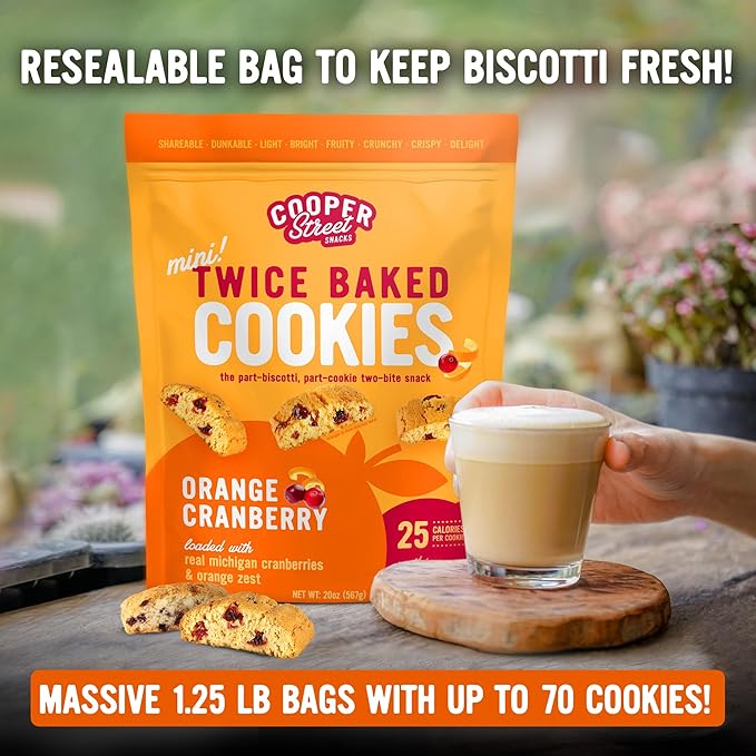 Cooper Street Twice Baked Mini Biscotti Italian Style Cookies - 5 Pound of Orange Cranberry Gourmet Cookies Ideal With Coffee Or Tea | Peanut and Dairy Free Low Sodium Breakfast or On-The-Go Snack