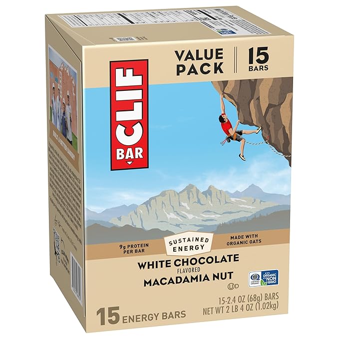 CLIF BAR - White Chocolate Macadamia Nut Flavor - Made with Organic Oats - Energy Bars - Non-GMO - Plant Based Protein Bars (15 Pack)
