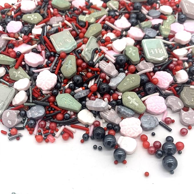 Sprinkles I 3.5 oz I Red And Black Sprinkles I Skull Bloody Sprinkles I Cake Cupcake Toppers Cookie Dessert Sprinkles Decorations