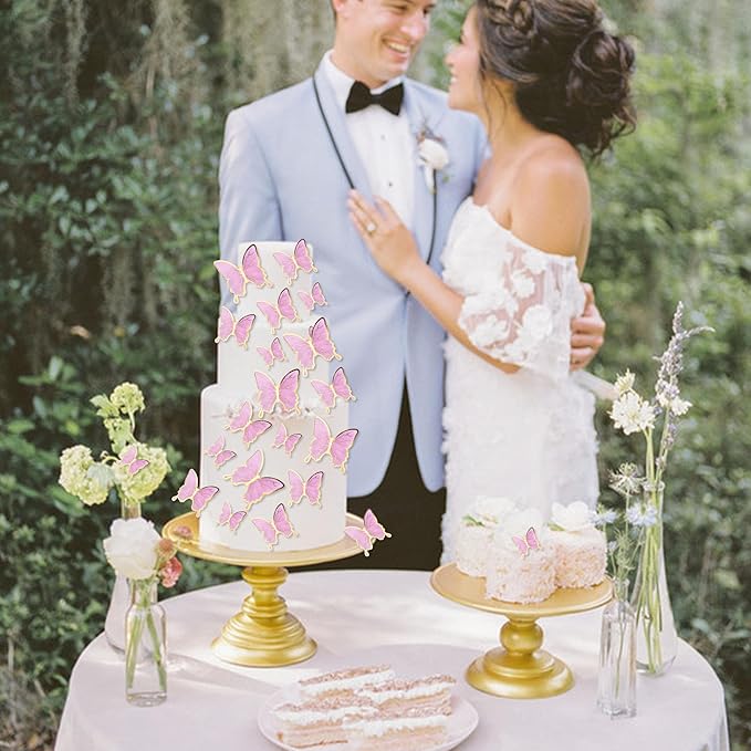 30PCS Butterfly Cake Toppers 3D Purple Gold Butterfly Cupcake Toppers Birthday Party Cake Decorations Supplies for Anniversary Wedding Party Baby Shower Wall Decor
