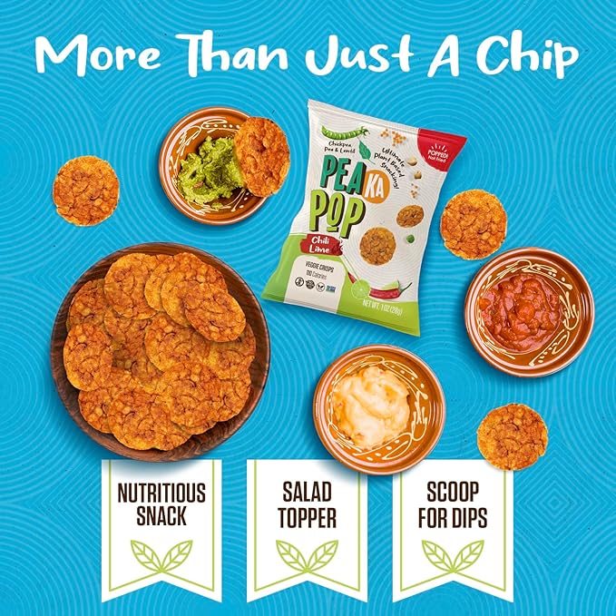 PeaKaPop Veggie Chips ??Plant-Based, Healthy Veggie Crisps with Pea, Lentil & Chickpea Protein ??Vegan, Gluten-Free, Popped Chips ??Snack Size for Kids & Adults ??1 oz Bags (15-Pack) ??Chili Lime