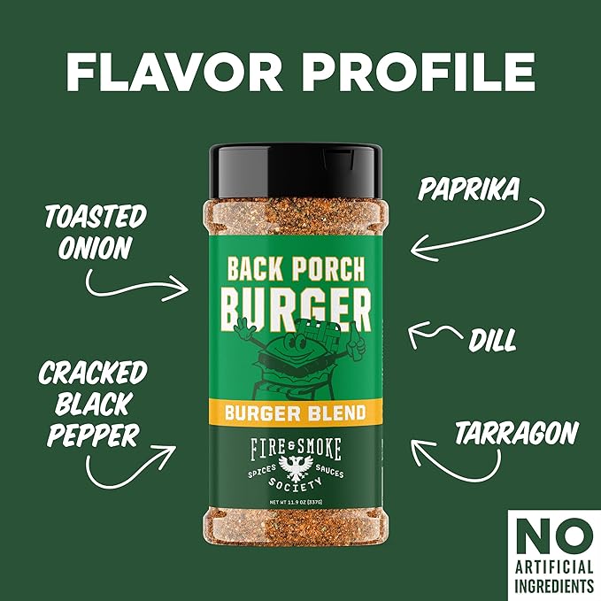 Fire & Smoke Back Porch Burger Seasoning | BBQ Rub for Smoking and Grilling Meat | Beef, Pork, Chicken, Turkey, Veggie | BBQ Rubs and Spices | Brown Sugar, Onion, Paprika, Black Pepper | XL (2-Pack)