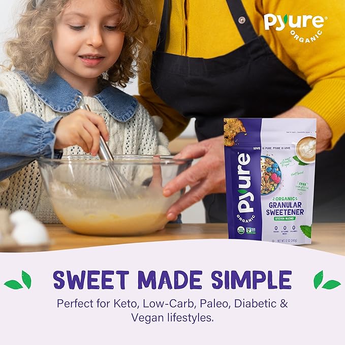 Pyure Organic Stevia Blend | Granulated All-Purpose - White Sugar Substitute | Zero Carb, Zero Sugar, Zero Calorie | Plant-Based Stevia Sweetener for Keto Friendly Food | 12 oz (Pack of 4)