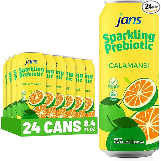 Jans Sparkling Prebiotic Soda Beverage ??Calamansi Juice 8.4 Fl Oz (24-Pack) | Low Calorie, No