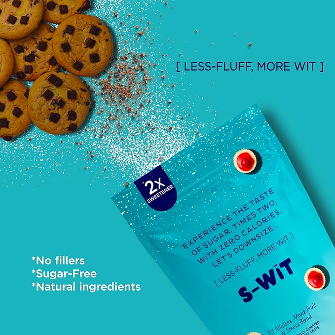 S-wit - Allulose, Monk Fruit & Stevia Blend, 2X Sugar Replacement, Natural Sweetener, Zero-Calorie, Keto-Friendly, Diabetic-Friendly, Perfect for Baking, Coffee, Tea, and Everyday Use, Sugar-Free (Single Pack, Allulose, Monk Fruit & Stevia Blend)