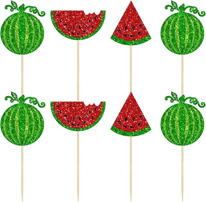 24Pcs Watermelon Cupcake Toppers One in a Melon Cupcake Picks Watermelon Fruit Cake Topper decorations for Baby Girl Birthday Party Cake Decorations Supplies