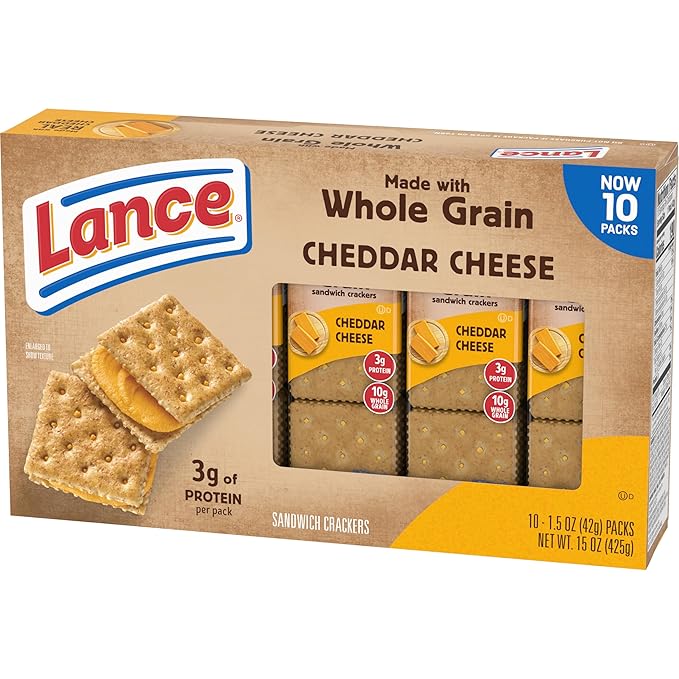 Lance Sandwich Crackers, Made with Whole Grain Crackers, Cheddar Cheese, 10 Packs, 6 Sandwiches Each