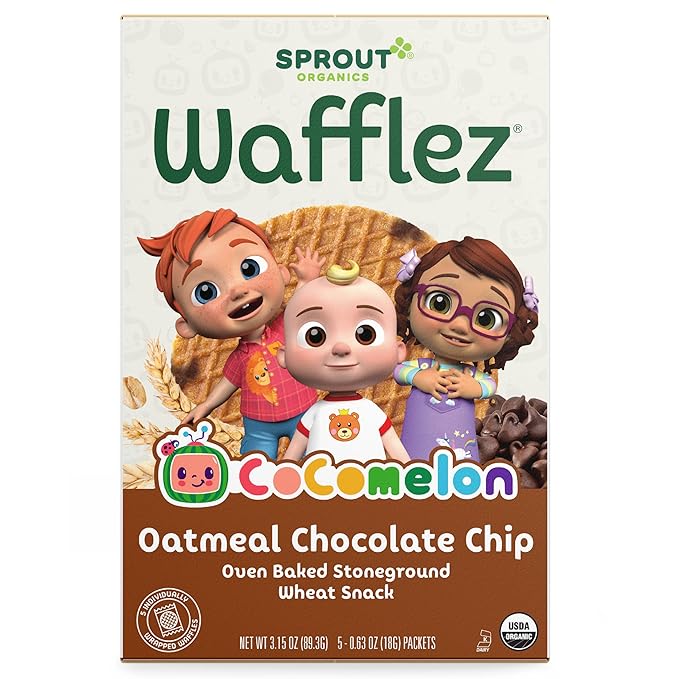Sprout Organics, Toddler Snacks, Oatmeal Chocolate Chip Waffles, Single Serve Waffles (50 Count)