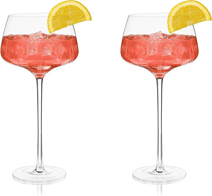 Viski Angled Stemmed Cocktail Glasses for Aperol Spritz, Campari Spritz, Tonic, Classic Cocktails, Elegant Long Stem Crystal Drinking Glasses, Perfect for Party Events & Celebrations, 16 oz, Set of 2
