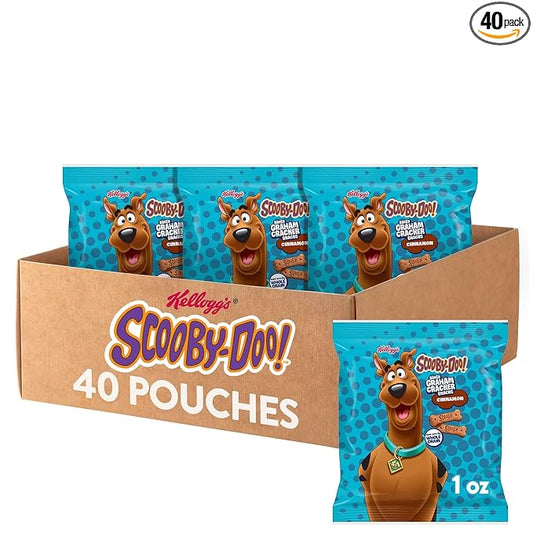 Kellogg's Scooby-Doo! Graham Cracker Snacks, Cinnamon, Made with Whole Grain, (1 Oz Bag), 40 Bags