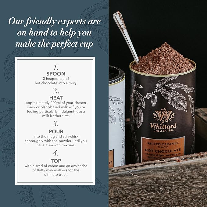 Whittard of Chelsea - Salted Caramel Flavor Hot Chocolate - Milk Chocolate Mix, Vegetarian, Vegan Friendly, Baking Cocoa (350g, 1ct)