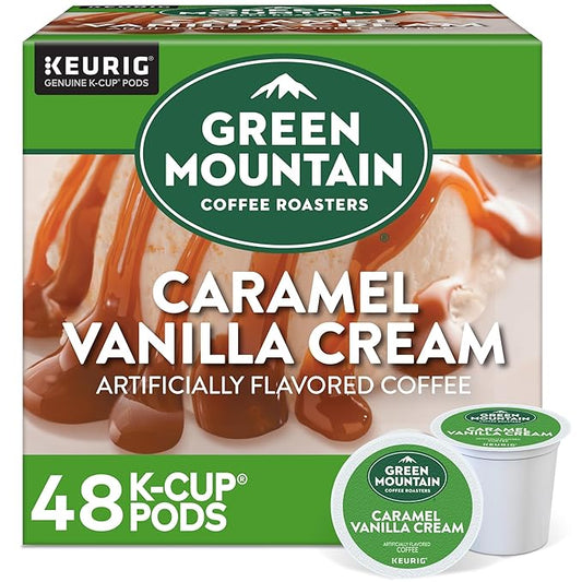 Green Mountain Coffee Roasters Caramel Vanilla Cream, Single-Serve Keurig K-Cup Pods, Flavored Light Roast Coffee Pods, 48 Count