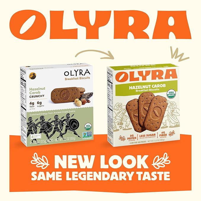 Olyra Organic Breakfast Biscuits - Hazelnut Carob - Healthy Snacks for Adults - Office Snacks - Healthy Cookies - High Fiber Snack - Natural Energy Breakfast Biscuit - 24 Packs