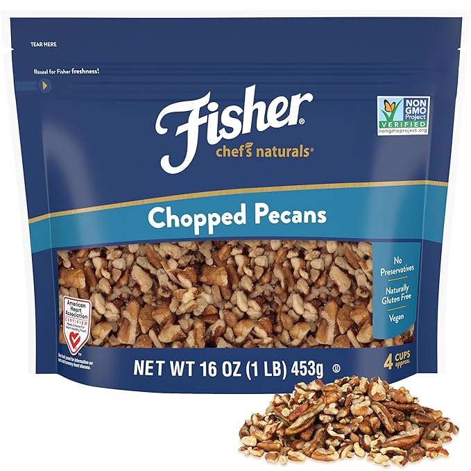 Fisher Chef's Naturals Unsalted Chopped Pecans 16 oz Resealable Bag, Unsalted Raw Nuts for Cooking, Baking & Snacking, Healthy Snacks for Adults, Vegan Protein, Keto Snack, Gluten Free Chopped Pecan