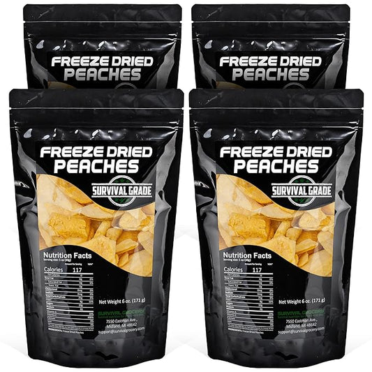 Survival Grocery Freeze Dried Peaches ??All-Natural, No Added Sugar or Preservatives, Rich in Vitamin C & Fiber, Long Shelf Life, Healthy Snack for Yogurt, Smoothies, Baking & On-the-Go (24 oz./4 Bags)