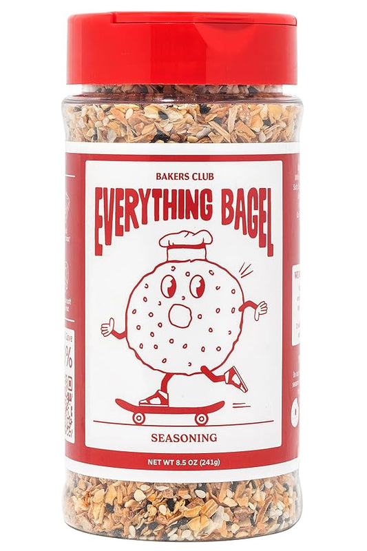 Bakers Club 8.5oz Everything Bagel Seasoning Blend - Authentic New York Style Spices for Bagels, Avocado Toast, Eggs, Pretzels, Popcorn, Hummus & More - Mix of Garlic, Onion, Sesame Seeds, Poppy, Salt