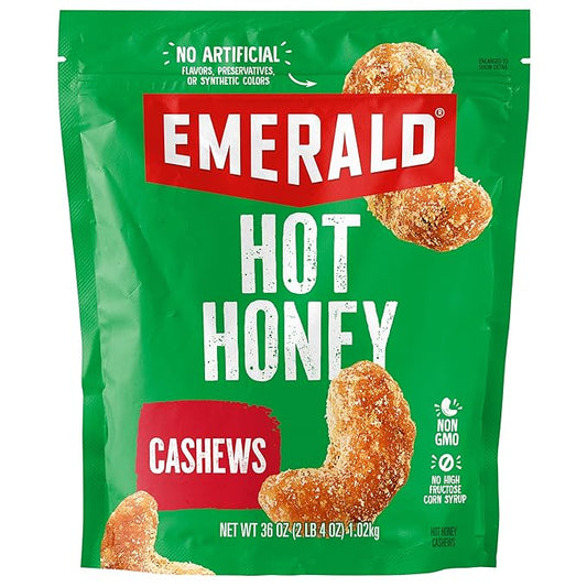 Emerald Hot Honey Cashews (1-Pack) | 36oz Resealable Bulk Bag | Kosher Dairy Certified, Non-GMO | No Artificial Flavors, Preservatives, or Synthetic Colors
