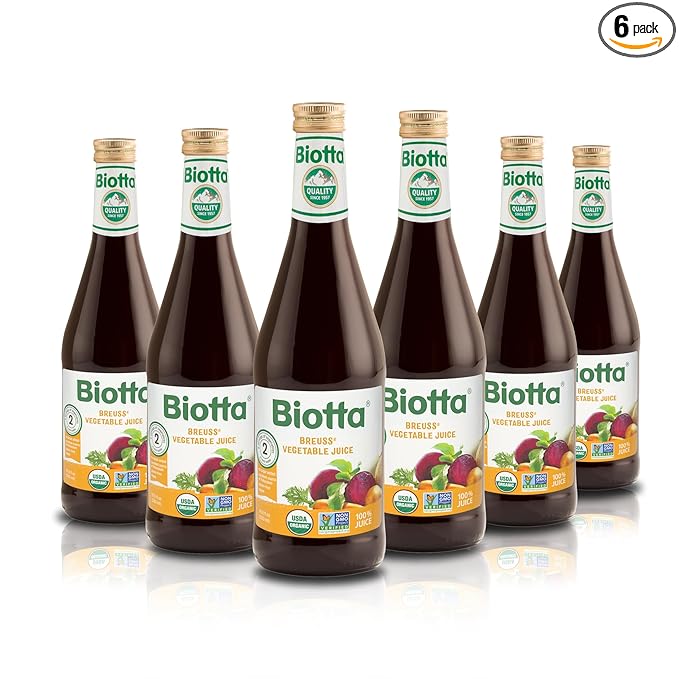 Biotta Organic Breuss Vegetable Juice - 100% Vegetable Juice for Energy, Immunity & Wellness - Excellent Source of Nutrients - All Natural, Non-GMO, Gluten-Free (16.9 Fl Oz, Pack of 6)
