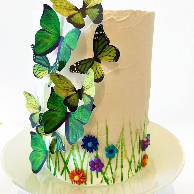 Sugar Robot Edible Butterflies for Cake Decorating- Large Size Butterfly Decorations - Cake Toppers and Cupcake Toppers - Made in the USA - Premium Crafted (Green)