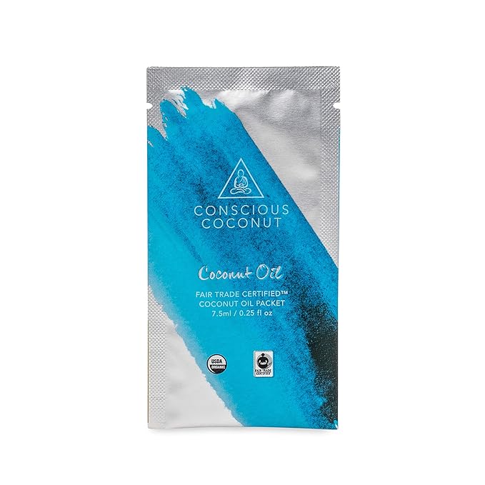 Conscious Coconut Individual Coconut Oil Packets, Certified Organic, Fair Trade Travel Coconut Oil Packets, Raw, Cold-Pressed Virgin for Wellness, Skin Care, Hair Care, Keto 10 packets