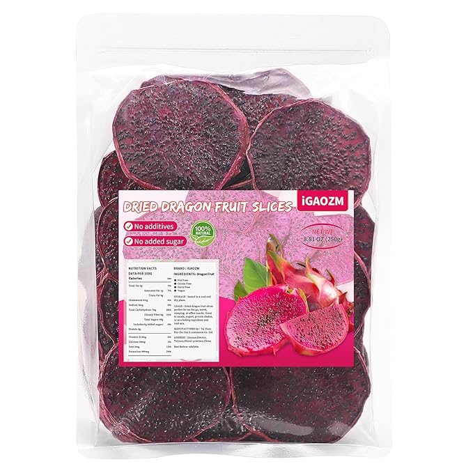 iGAOZM Dried Dragon Fruit,8.8oz/250g,Dragon Fruit Dried,No Sugar added,Soft and Chewy Bulk Dehydrated Dragon Pieces,for Cocktails,Snacks,Garnishing, Baking