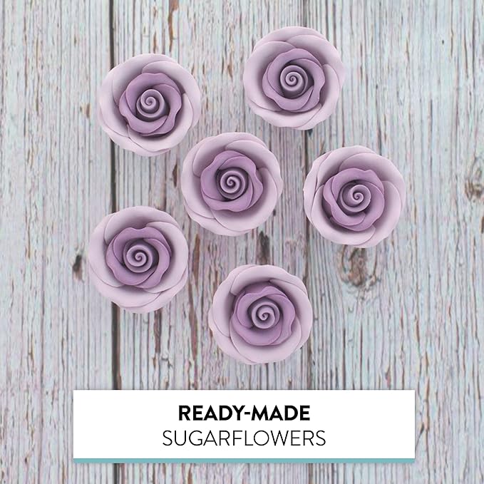 Global Sugar Art Premium Edible Roses, Lavender, Unwired, Medium 1.5 inches, 12 Count by Chef Alan Tetreault