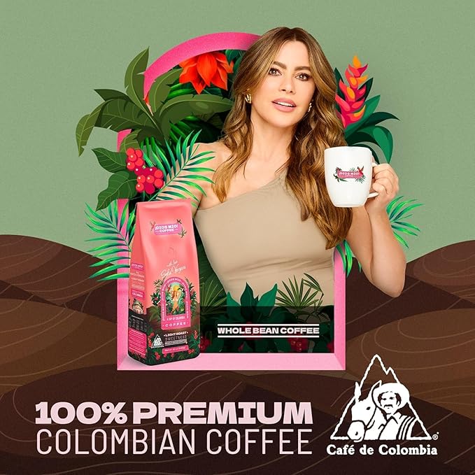 Dios Mio Coffee by Sofia Vergara, Light Roast, Whole Bean Premium Colombian Coffee, 12 Ounce Bag (Pack of 2)