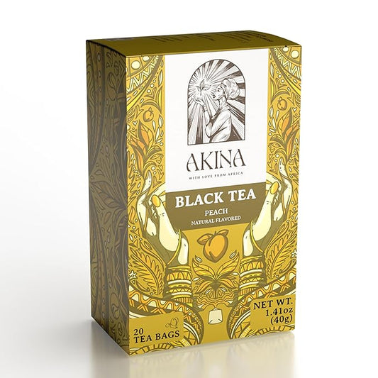Akina Single-Origin Peach Black Tea Bags | 100% Naturally Fruit Flavored Tea Bags, Kenyan Origin, Gourmet, Hot Beverage (20 String & Tag Sachets, 40g)